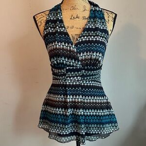 Charlotte Russe Blue and Black Halter Blouse